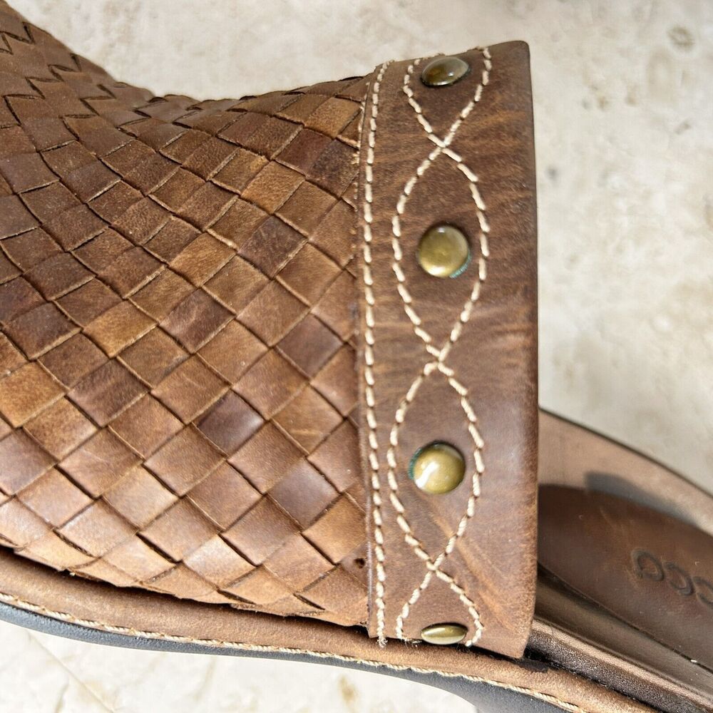 ECCO Clog Shoes 41 US 10 10.5 Tonal Brown Leather Studded Slip On Western Boho - Picture 4 of 10